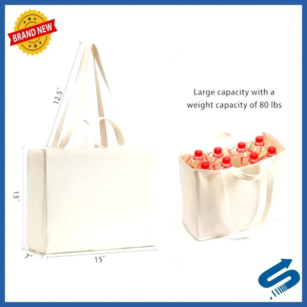 Canvas Tote Bag Heavy Duty Foldable Washable Long Short Handles Eco-Friendly